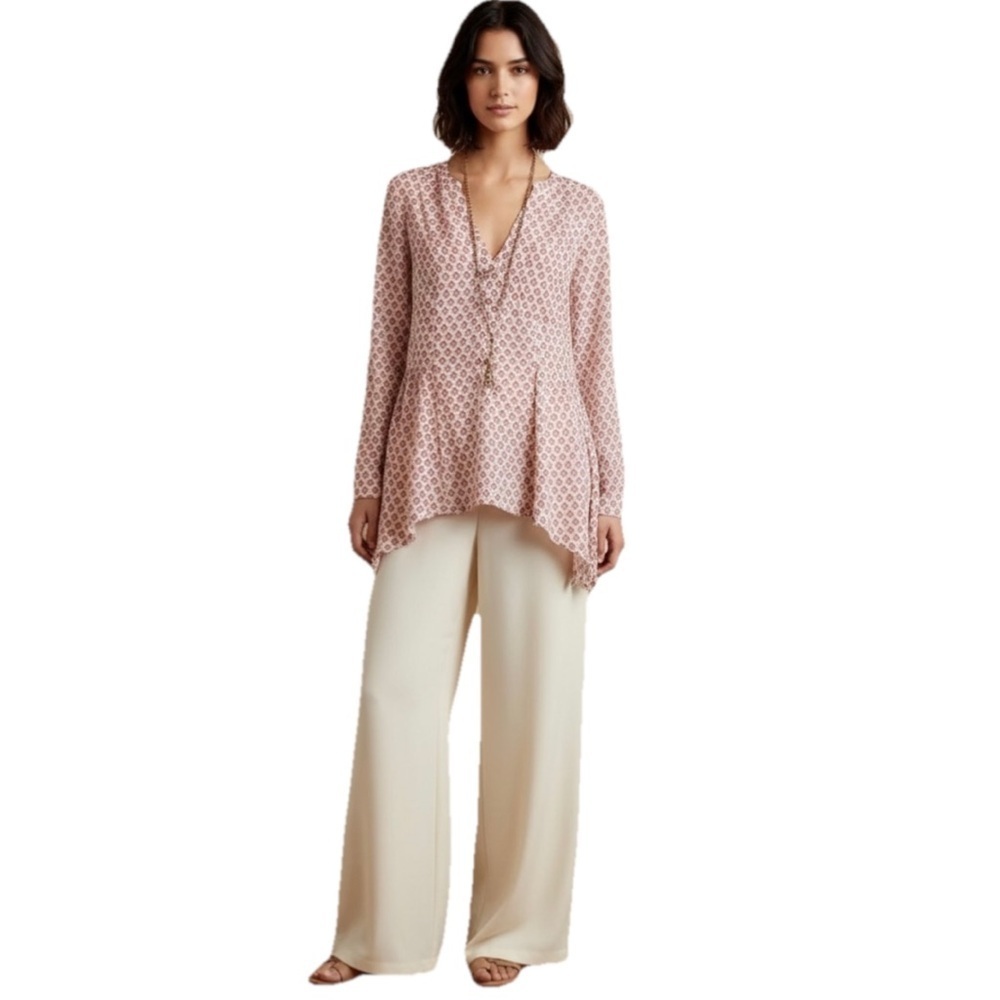 Anthropologie Pink Geo-Print Long-Sleeve Tunic